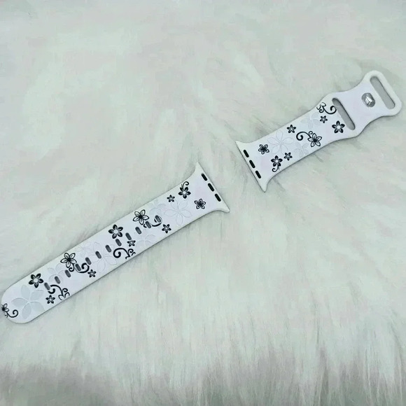 New Floral   Design Apple Watch Bands  42mm 44mm 45mm 49mm Black and White - Picture 1 of 7
